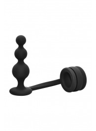 Черное эрекционное кольцо с анальной елочкой Cockring With Beaded Anal Plug - Dream Toys - в Энгельсе купить с доставкой