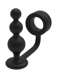 Черное эрекционное кольцо с анальной елочкой Cockring With Beaded Anal Plug - Dream Toys - в Энгельсе купить с доставкой