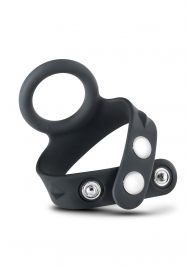 Черное эрекционное кольцо с подхватом мошонки на кнопках VS6 - Blush Novelties - в Энгельсе купить с доставкой