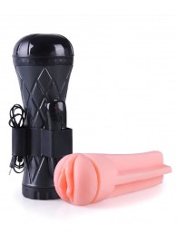 Телесный мастурбатор-вагина в черной колбе с вибрацией - Boys of Toys - в Энгельсе купить с доставкой