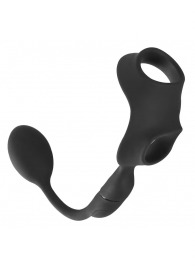 Черное виброкольцо с анальной пробкой Cock Ring with RC Butt Plug - Orion - в Энгельсе купить с доставкой