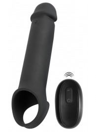 Черная вибронасадка для пениса с хомутом для мошонки и пультом ДУ Remote Controlled Penis Extension - Orion - в Энгельсе купить с доставкой