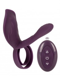 Фиолетовая насадка на член с клиторальным отростком и пультом ДУ RC Couple’s Vibrator 2 - Orion - в Энгельсе купить с доставкой