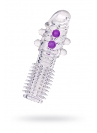 Гелевая прозрачная насадка с шариками и шипами - 14 см. - Toyfa Basic - в Энгельсе купить с доставкой