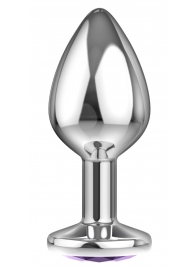 Малая серебристая анальная пробка Diamond Purple Sparkle Small с фиолетовым кристаллом - 7 см. - Lola Games - купить с доставкой в Энгельсе