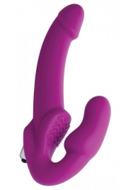 Ярко-розовый безремневой вибрострапон Evoke Vibrating Strapless Silicone Strap-on Dildo - XR Brands - купить с доставкой в Энгельсе