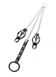 Черно-серебристые зажимы для сосков с кольцом для пениса TOYFA Metal - ToyFa - купить с доставкой в Энгельсе