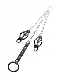 Черно-серебристые зажимы для сосков с кольцом для пениса TOYFA Metal - ToyFa - купить с доставкой в Энгельсе