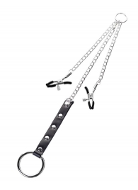 Серебристо-чёрные зажимы для сосков с кольцом для пениса TOYFA Metal - ToyFa - купить с доставкой в Энгельсе