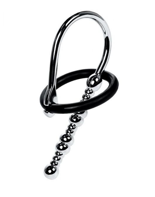 Серебристый уретральный плаг-бусины TOYFA Metal с мягким фиксириющим кольцом - ToyFa - купить с доставкой в Энгельсе