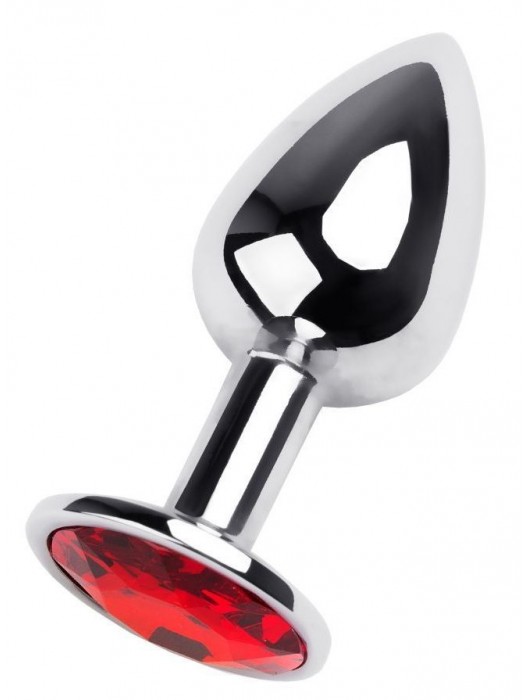 Маленькая коническая серебристая анальная пробка с красным кристаллом - 7 см. - ToyFa - купить с доставкой в Энгельсе