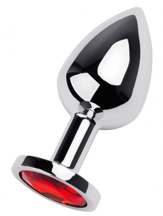 Серебристая коническая анальная пробка с красным кристаллом - 8 см. - ToyFa - купить с доставкой в Энгельсе