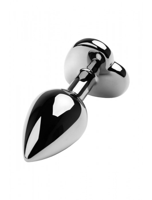 Серебристая коническая анальная пробка с красным кристаллом-сердечком - 7 см. - ToyFa - купить с доставкой в Энгельсе