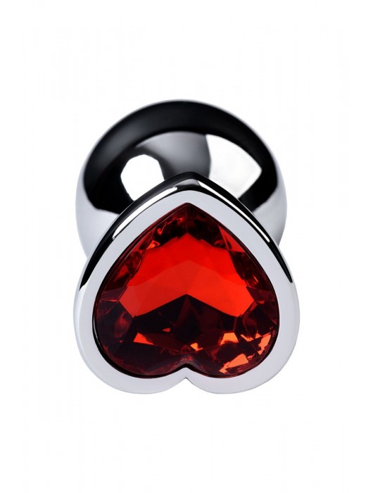 Серебристая коническая анальная пробка с красным кристаллом-сердечком - 7 см. - ToyFa - купить с доставкой в Энгельсе