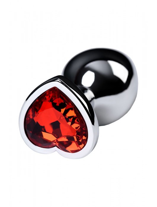 Серебристая коническая анальная пробка с красным кристаллом-сердечком - 7 см. - ToyFa - купить с доставкой в Энгельсе