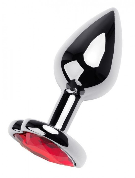 Серебристая коническая анальная пробка с красным кристаллом-сердечком - 7 см. - ToyFa - купить с доставкой в Энгельсе