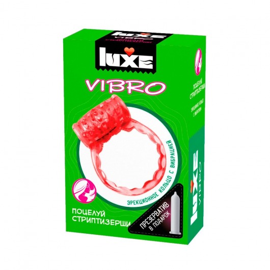 Розовое эрекционное виброкольцо Luxe VIBRO  Поцелуй стриптизёрши  + презерватив - Luxe - в Энгельсе купить с доставкой