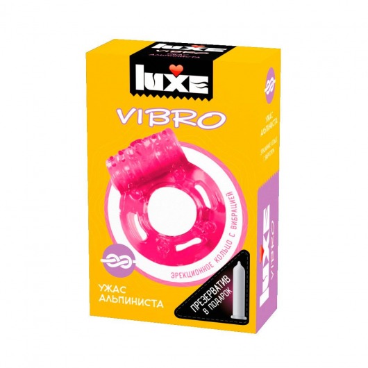 Розовое эрекционное виброкольцо Luxe VIBRO  Ужас Альпиниста  + презерватив - Luxe - в Энгельсе купить с доставкой