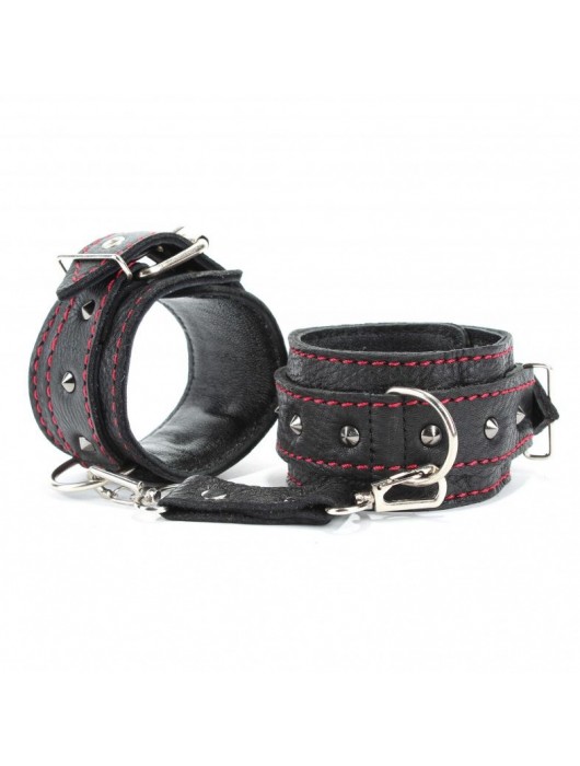 Черные оковы с шипами и контрастной строчкой - БДСМ Арсенал - купить с доставкой в Энгельсе