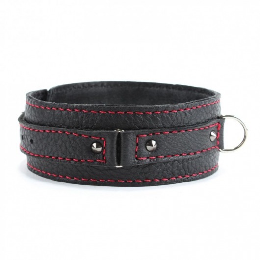 Черный ошейник из натуральной кожи с шипами и D-колечком - БДСМ Арсенал - купить с доставкой в Энгельсе