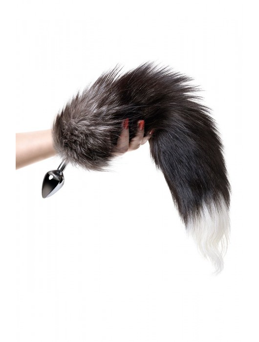 Серебристая металлическая анальная втулка с хвостом чернобурой лисы - размер S - ToyFa - купить с доставкой в Энгельсе