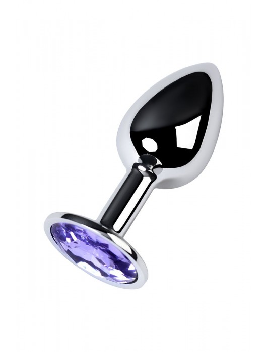 Серебристая конусовидная анальная пробка с фиолетовым кристаллом - 7 см. - ToyFa - купить с доставкой в Энгельсе