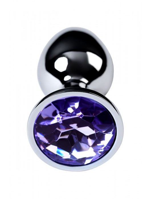 Серебристая конусовидная анальная пробка с фиолетовым кристаллом - 7 см. - ToyFa - купить с доставкой в Энгельсе