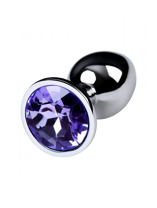 Серебристая конусовидная анальная пробка с фиолетовым кристаллом - 7 см. - ToyFa - купить с доставкой в Энгельсе
