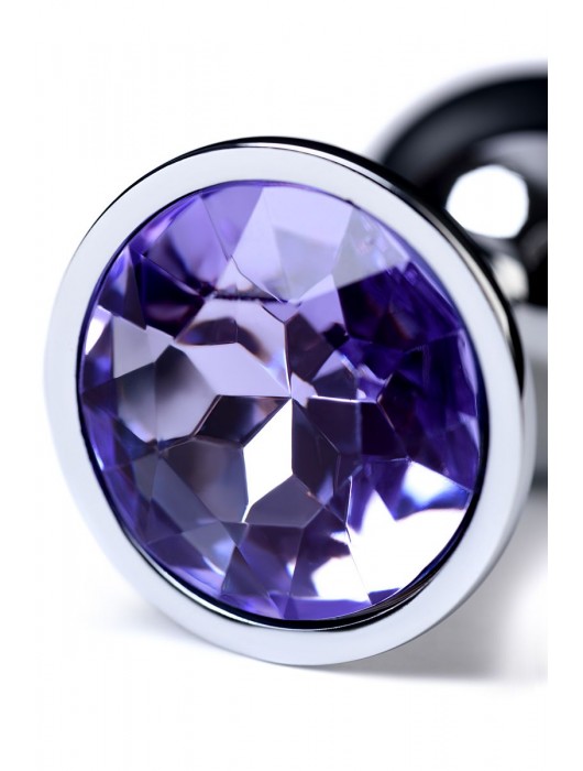 Серебристая конусовидная анальная пробка с фиолетовым кристаллом - 7 см. - ToyFa - купить с доставкой в Энгельсе