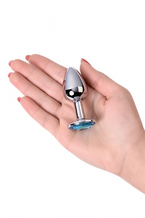 Серебристая конусовидная анальная пробка с голубым кристаллом - 7 см. - ToyFa - купить с доставкой в Энгельсе