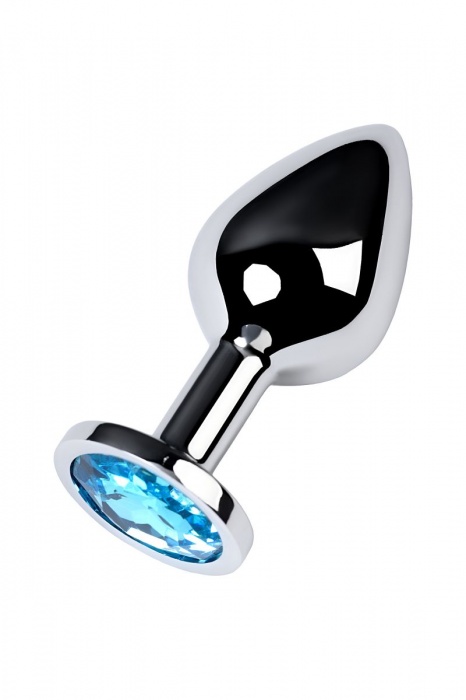 Серебристая конусовидная анальная пробка с голубым кристаллом - 8 см. - ToyFa - купить с доставкой в Энгельсе