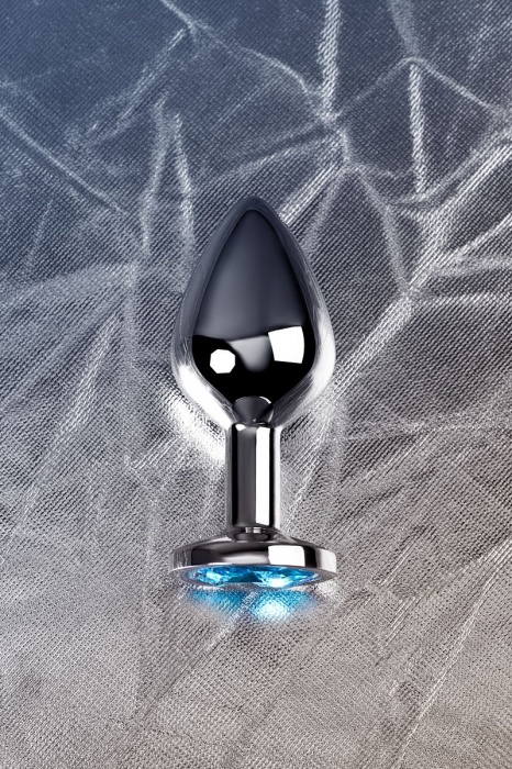 Серебристая конусовидная анальная пробка с голубым кристаллом - 8 см. - ToyFa - купить с доставкой в Энгельсе