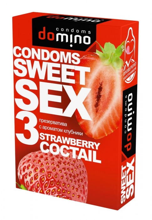 Презервативы для орального секса DOMINO Sweet Sex с ароматом клубничного коктейля  - 3 шт. - Domino - купить с доставкой в Энгельсе