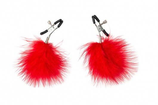 Зажимы на соски с красным пухом Euphoric - Lola Games - купить с доставкой в Энгельсе