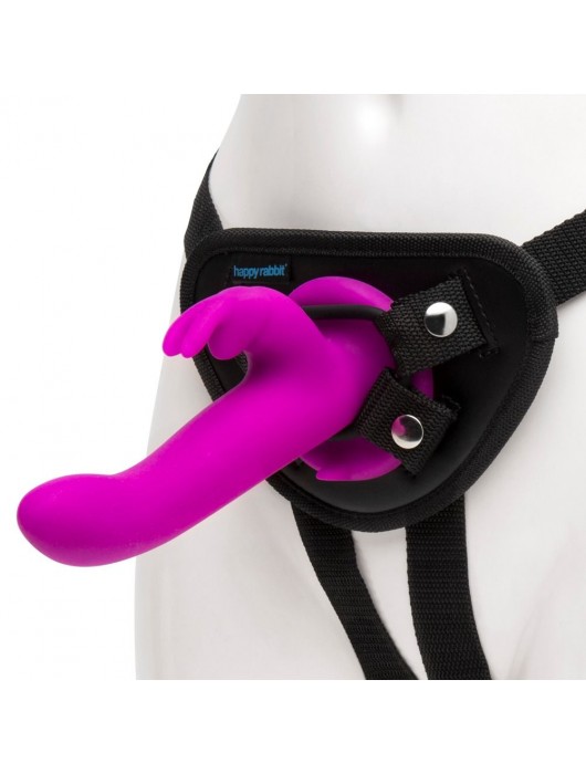 Лиловый страпон Rechargeable Vibrating Strap-On Harness Set - 17,6 см. - Happy Rabbit - купить с доставкой в Энгельсе