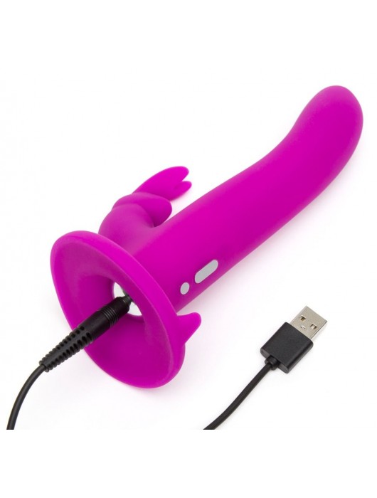 Лиловый страпон Rechargeable Vibrating Strap-On Harness Set - 17,6 см. - Happy Rabbit - купить с доставкой в Энгельсе