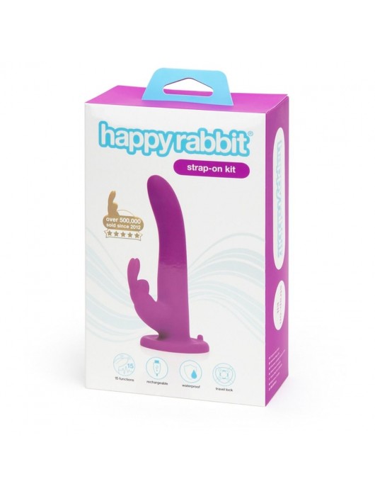 Лиловый страпон Rechargeable Vibrating Strap-On Harness Set - 17,6 см. - Happy Rabbit - купить с доставкой в Энгельсе