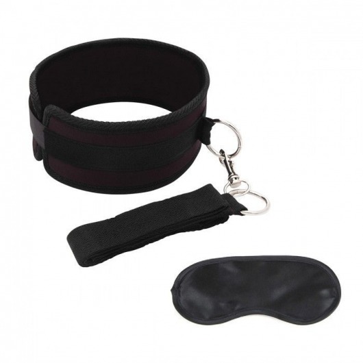 Черный ошейник с длинным поводком Collar and Leash Set - Lux Fetish - купить с доставкой в Энгельсе