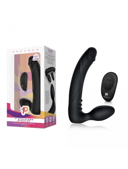 Черный безремневой страпон с вибрацией - 20,3 см. - Pegasus - купить с доставкой в Энгельсе