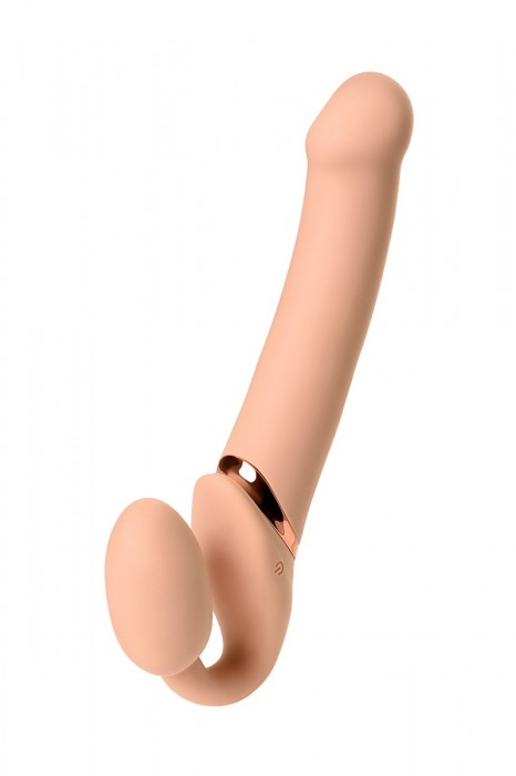 Телесный безремневой вибрострапон Vibrating Bendable Strap-On L - Strap-on-me - купить с доставкой в Энгельсе