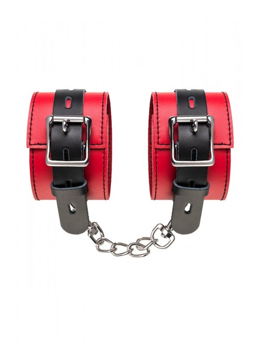 Красно-черные оковы на ноги из кожи - ToyFa - купить с доставкой в Энгельсе