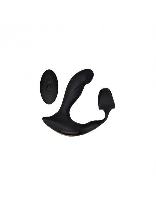 Черный вибромассажер простаты с эрекционным кольцом Strapped   Tapped - Zero Tolerance - в Энгельсе купить с доставкой