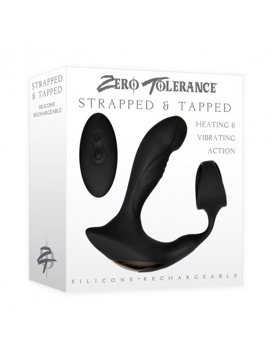 Черный вибромассажер простаты с эрекционным кольцом Strapped   Tapped - Zero Tolerance - в Энгельсе купить с доставкой