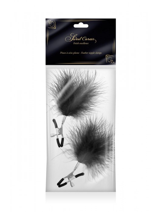 Зажимы на соски с черными пуховыми кисточками Sweet Caress Feather Nipple Clumps - Sweet Caress - купить с доставкой в Энгельсе