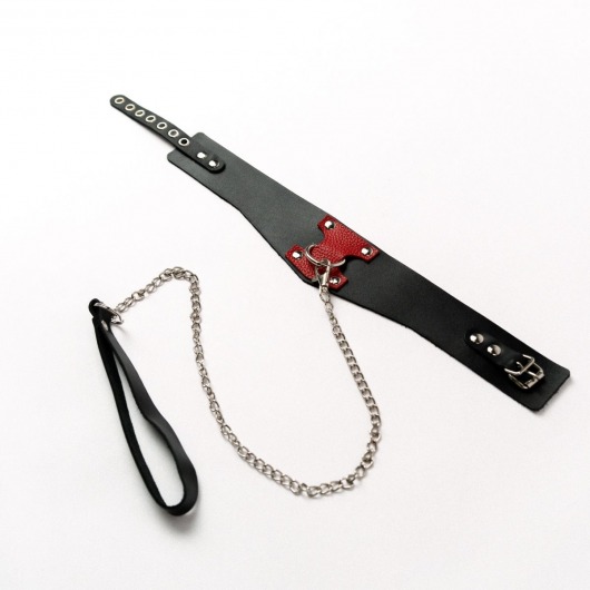 Черный широкий ошейник с красным декором и поводком - Crazy Handmade - купить с доставкой в Энгельсе