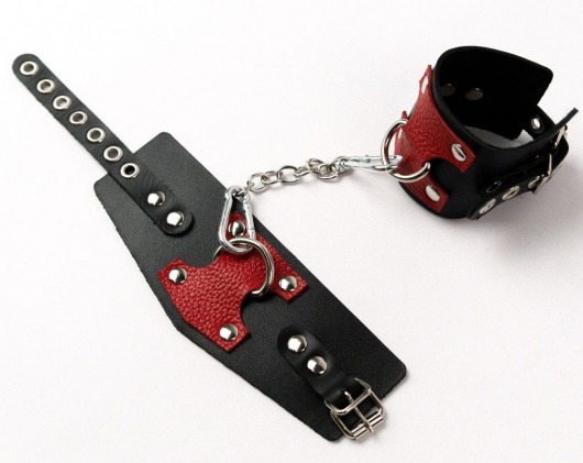 Черные кожаные оковы с красными вставками - Crazy Handmade - купить с доставкой в Энгельсе