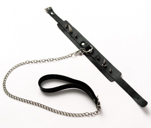 Черный ошейник с шипами и поводком - Crazy Handmade - купить с доставкой в Энгельсе