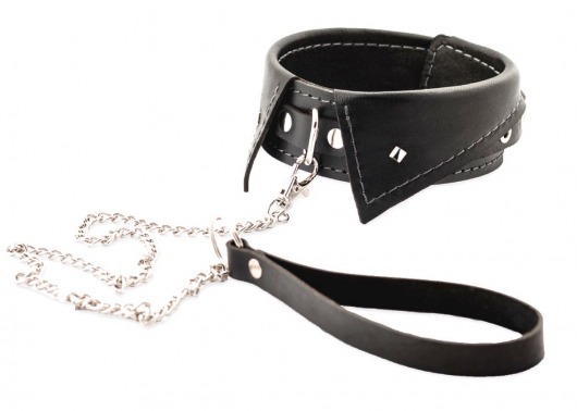 Черный ошейник-воротничок с металлическим поводком - Crazy Handmade - купить с доставкой в Энгельсе