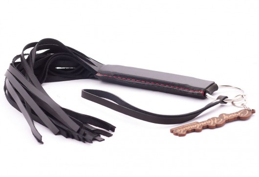 Черная кожаная плеть с удобной ручкой - 50 см. - Crazy Handmade - купить с доставкой в Энгельсе