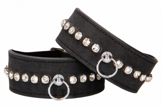 Черные наручники Diamond Studded Wrist Cuffs - Shots Media BV - купить с доставкой в Энгельсе